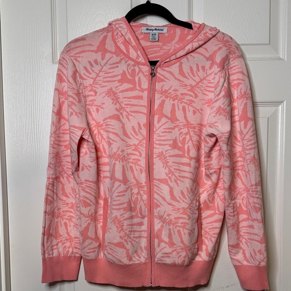 Tommy Bahama Coral and Light Pink Tropical Zip Hoodie